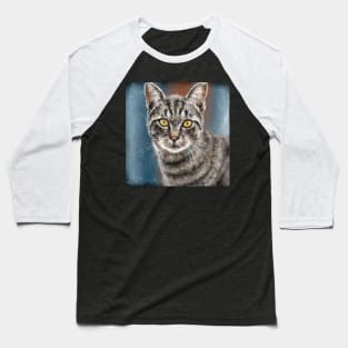 Contemporary Painting of a Gray Cat with Black Stripes and Yellow Eyes Baseball T-Shirt